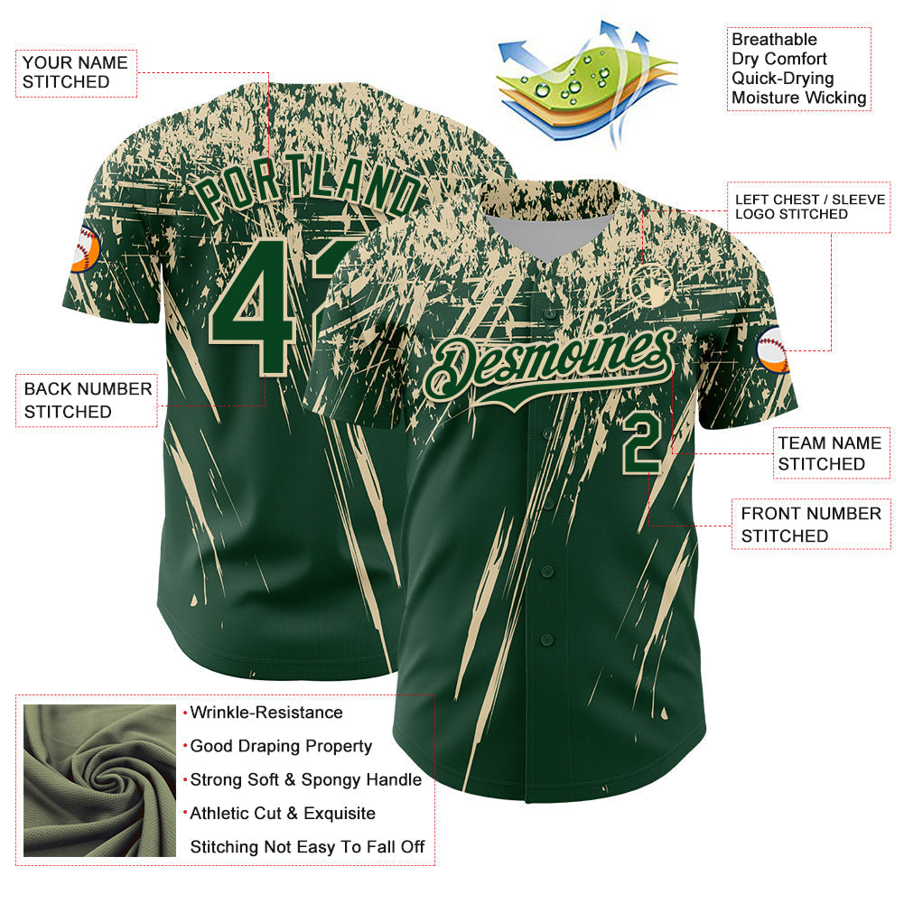 Custom Green Cream Distressed Scratch Brush Stroke Authentic Baseball Jersey baseball jersey product view 3