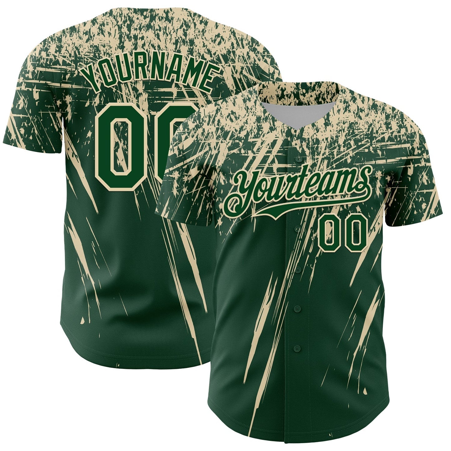 Custom Green Cream Distressed Scratch Brush Stroke Authentic Baseball Jersey baseball jersey product view 1