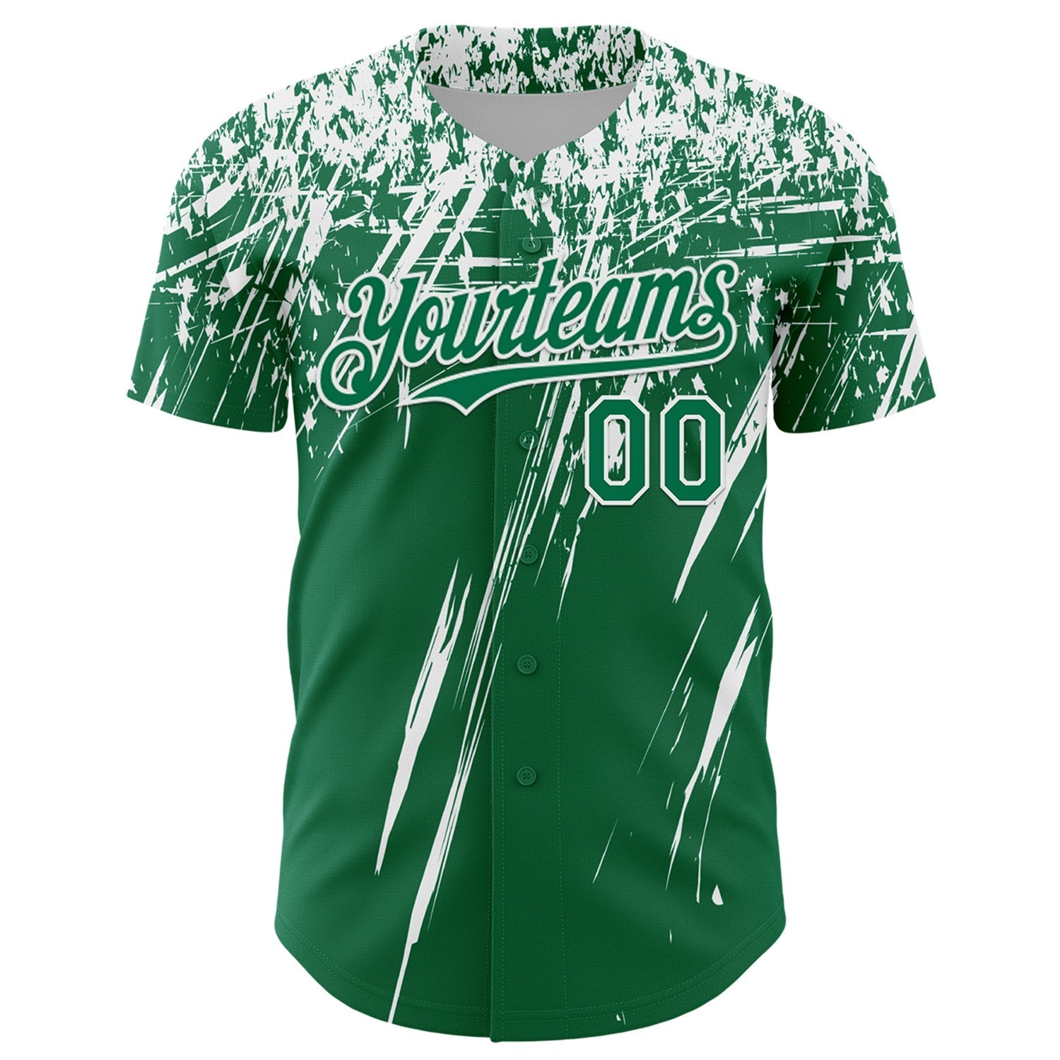 Custom Kelly Green White Distressed Scratch Brush Stroke Authentic Baseball Jersey baseball jersey product view 2