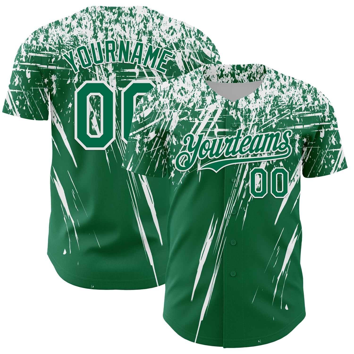 Custom Kelly Green White Distressed Scratch Brush Stroke Authentic Baseball Jersey baseball jersey product view 1