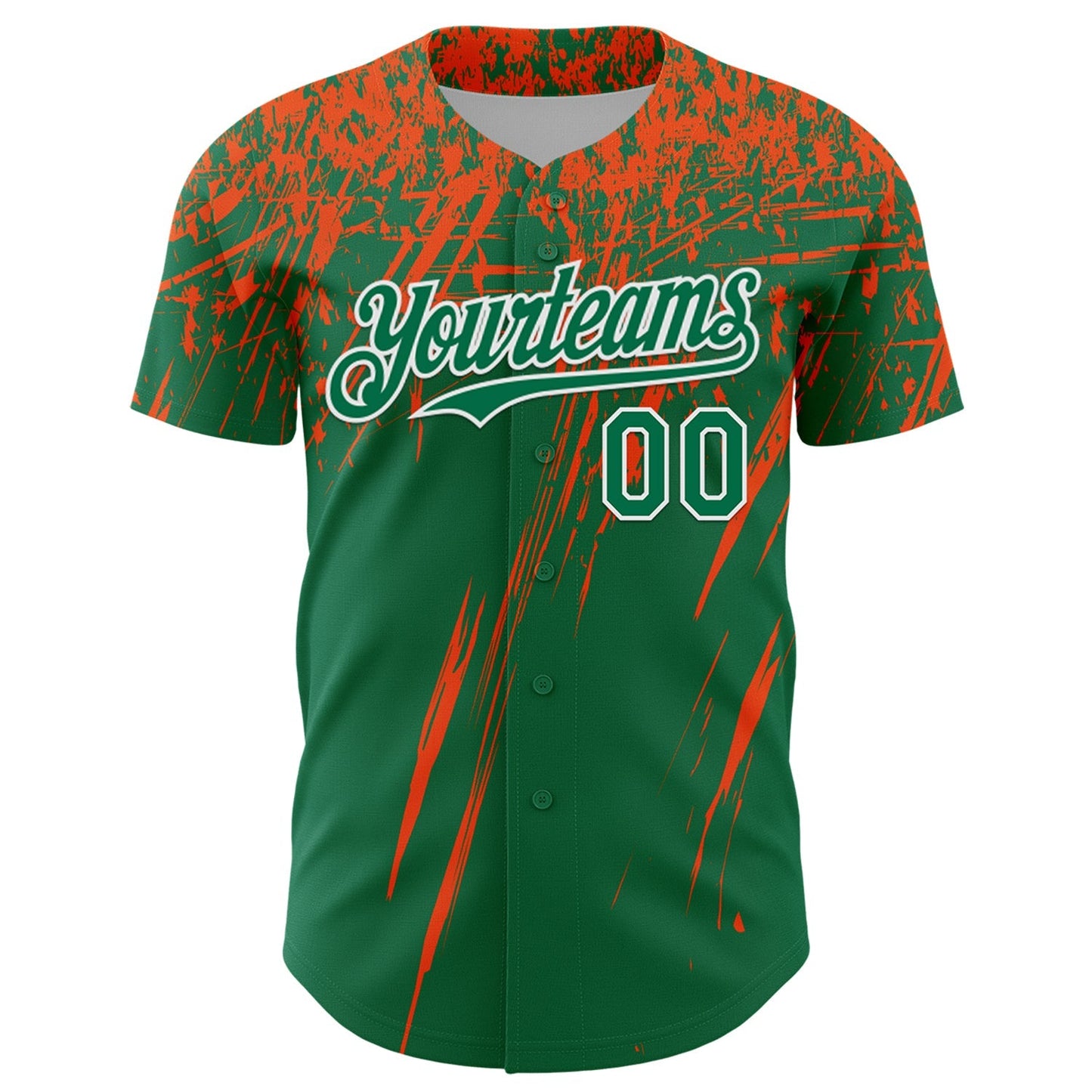 Custom Kelly Green Orange-White Distressed Scratch Brush Stroke Authentic Baseball Jersey baseball jersey product view 2