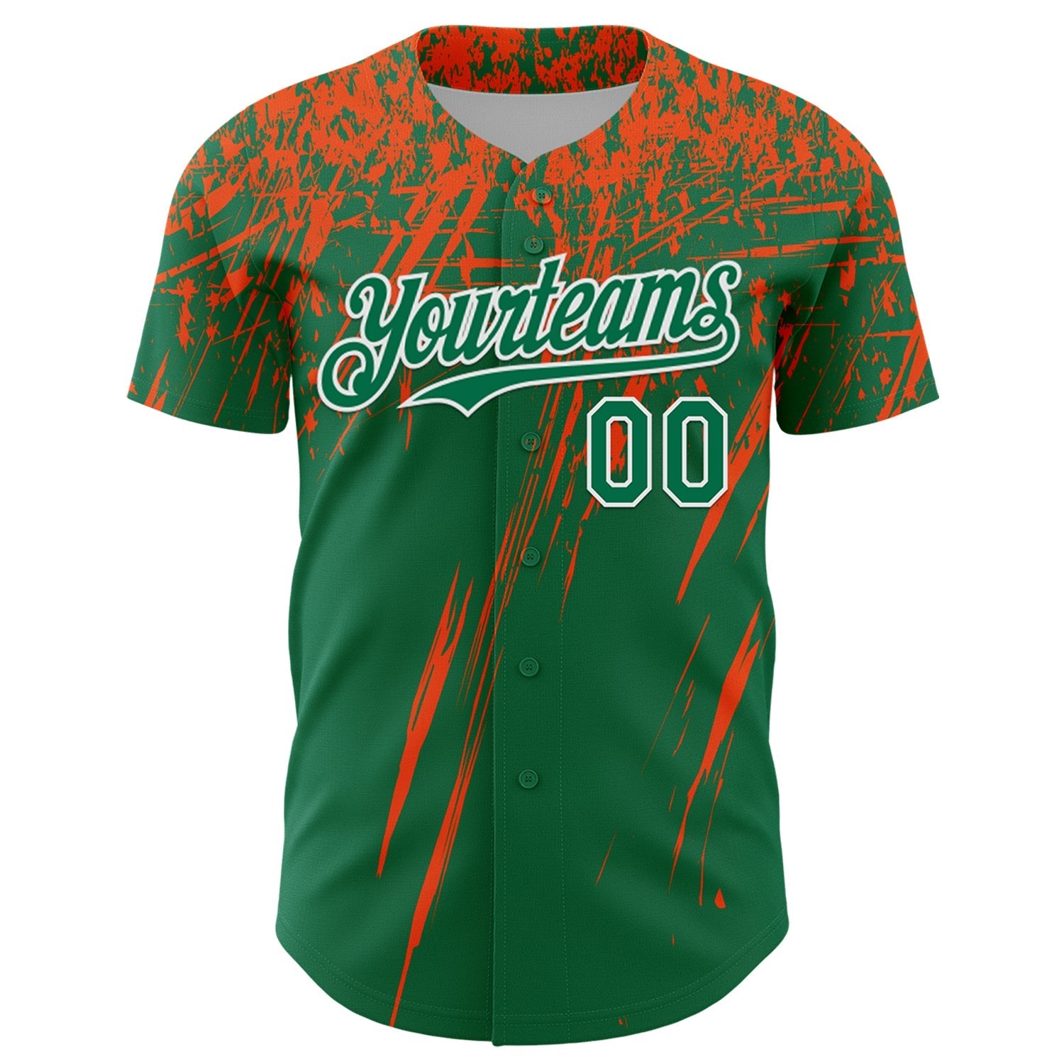 Custom Kelly Green Orange-White Distressed Scratch Brush Stroke Authentic Baseball Jersey baseball jersey product view 2