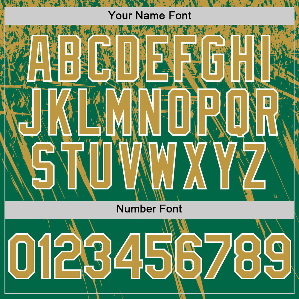 Custom Kelly Green Old Gold-White Distressed Scratch Brush Stroke Authentic Baseball Jersey baseball jersey product view 5