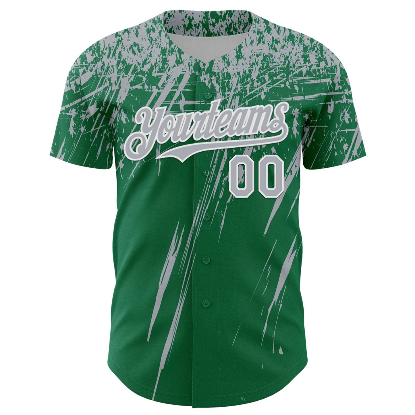 Custom Kelly Green Gray-White Distressed Scratch Brush Stroke Authentic Baseball Jersey baseball jersey product view 2