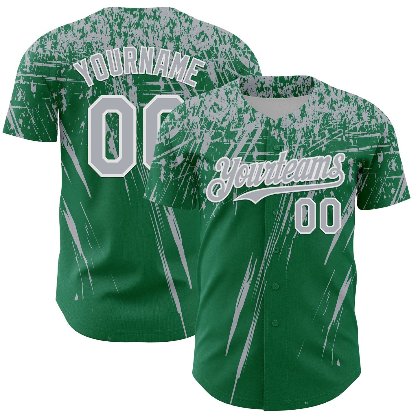 Custom Kelly Green Gray-White Distressed Scratch Brush Stroke Authentic Baseball Jersey baseball jersey product view 1