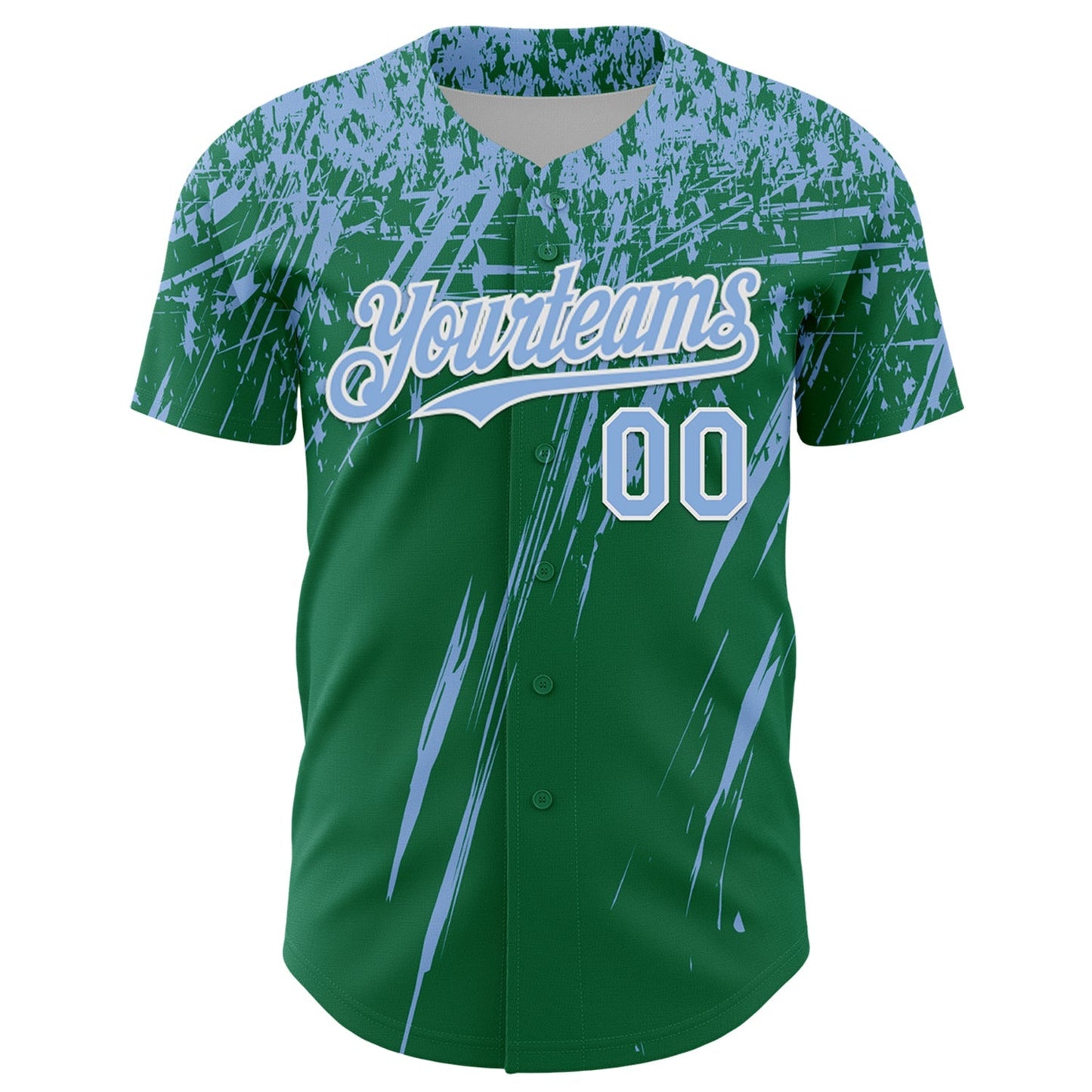 Custom Kelly Green Light Blue-White Distressed Scratch Brush Stroke Authentic Baseball Jersey baseball jersey product view 2