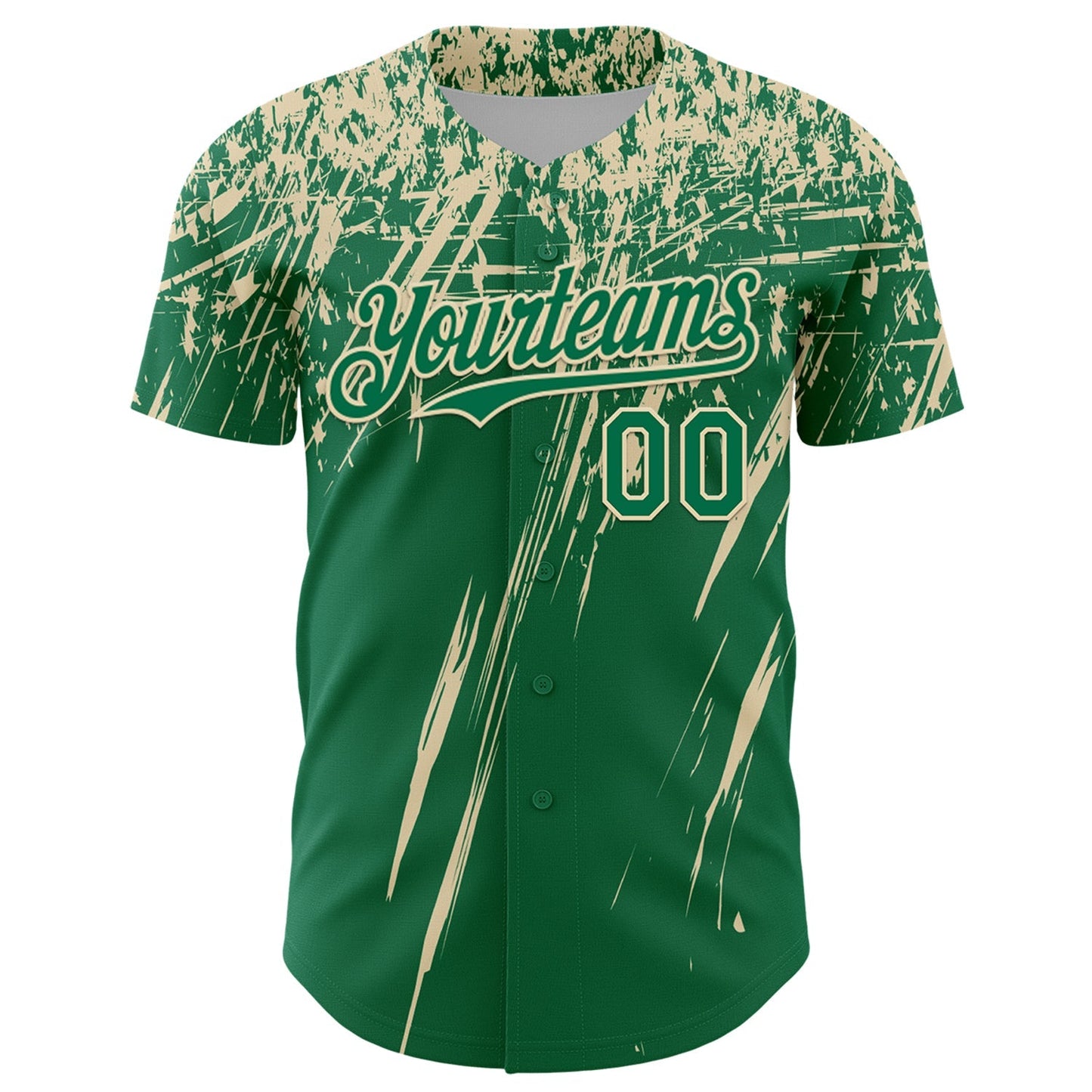 Custom Kelly Green Cream Distressed Scratch Brush Stroke Authentic Baseball Jersey baseball jersey product view 2