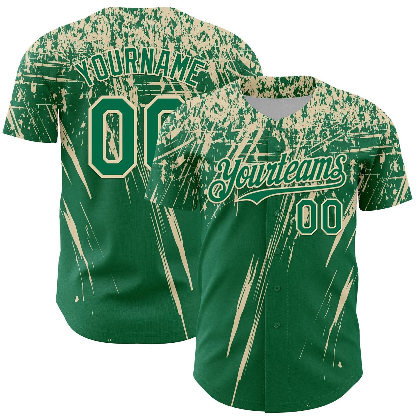 Custom Kelly Green Cream Distressed Scratch Brush Stroke Authentic Baseball Jersey baseball jersey product view 1
