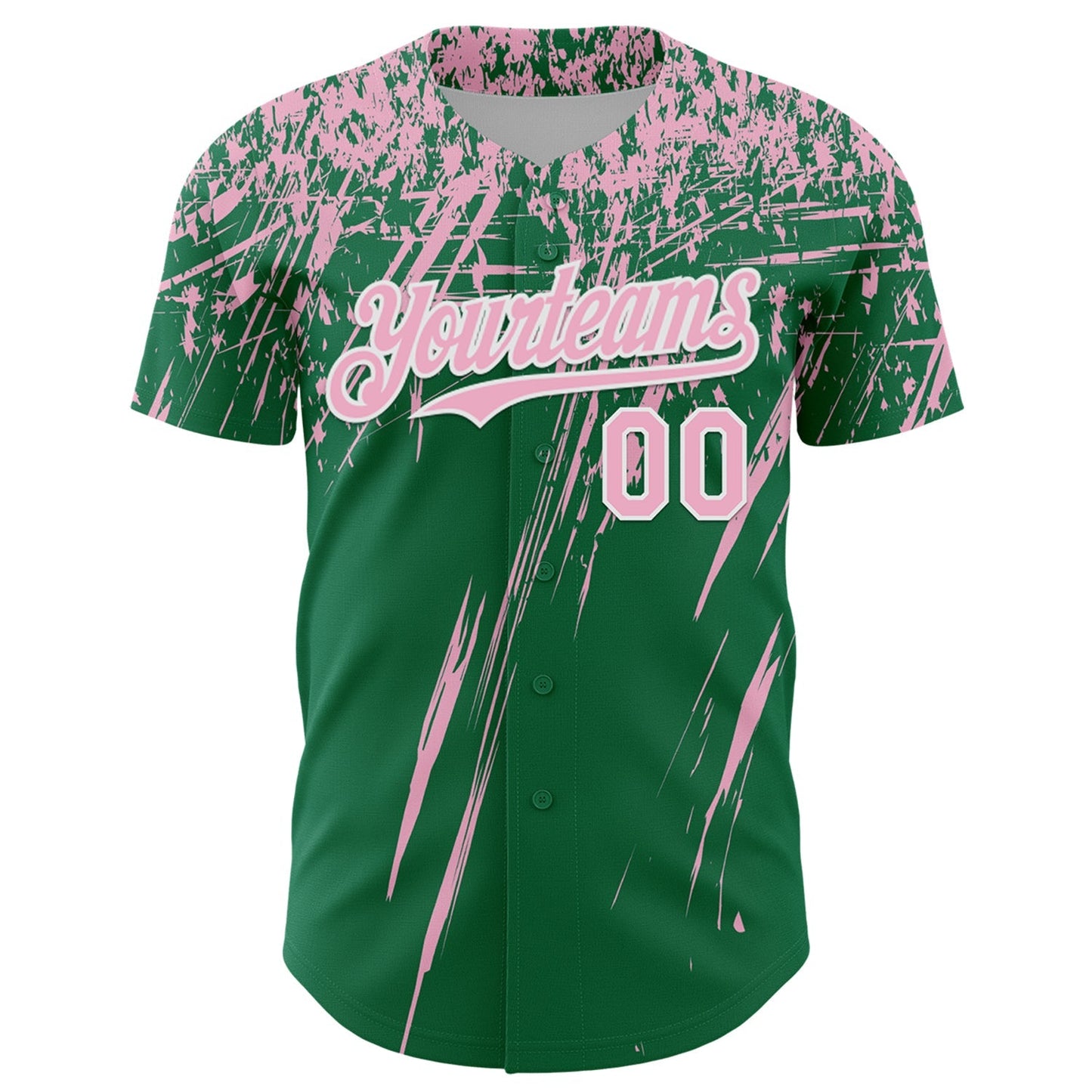 Custom Kelly Green Light Pink-White Distressed Scratch Brush Stroke Authentic Baseball Jersey baseball jersey product view 2