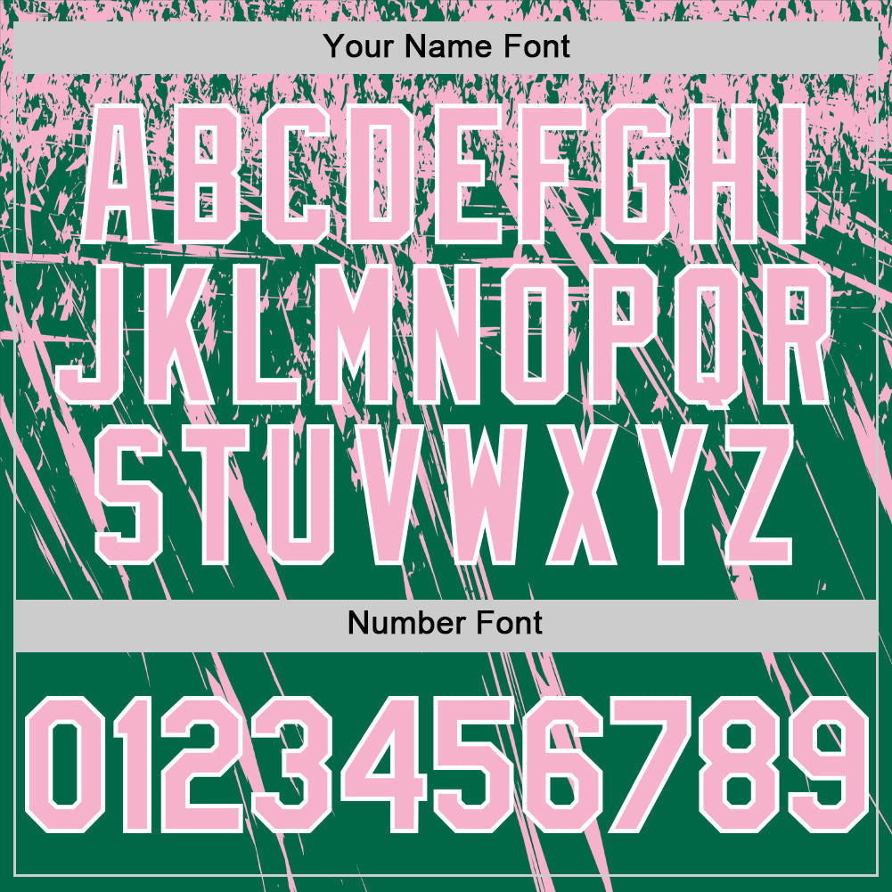 Custom Kelly Green Light Pink-White Distressed Scratch Brush Stroke Authentic Baseball Jersey baseball jersey product view 5