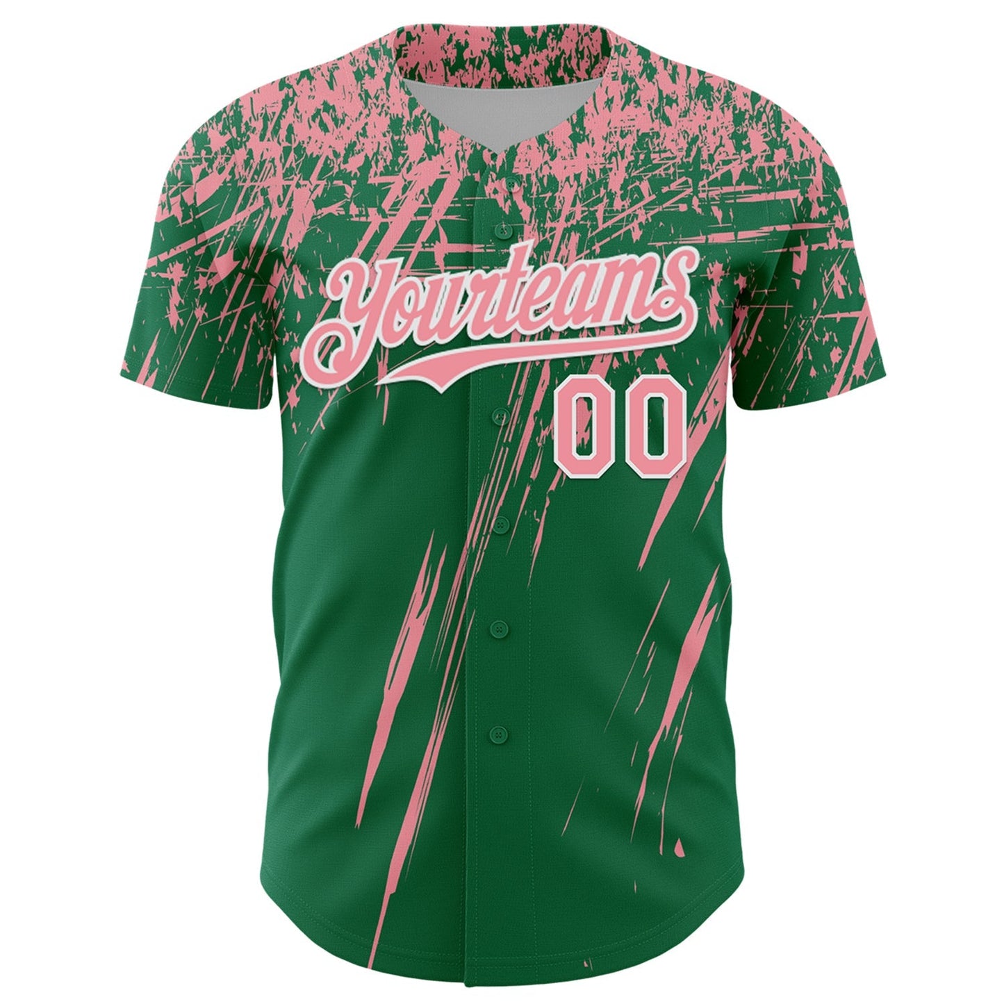 Custom Kelly Green Medium Pink-White Distressed Scratch Brush Stroke Authentic Baseball Jersey baseball jersey product view 2