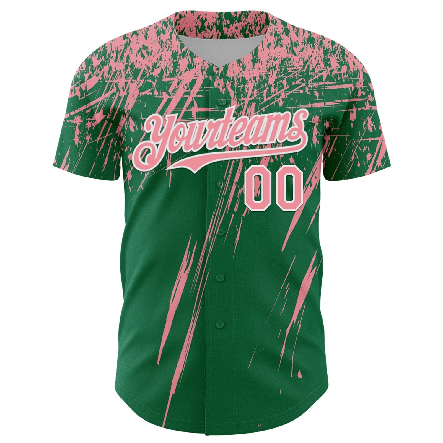 Custom Kelly Green Medium Pink-White Distressed Scratch Brush Stroke Authentic Baseball Jersey baseball jersey product view 2