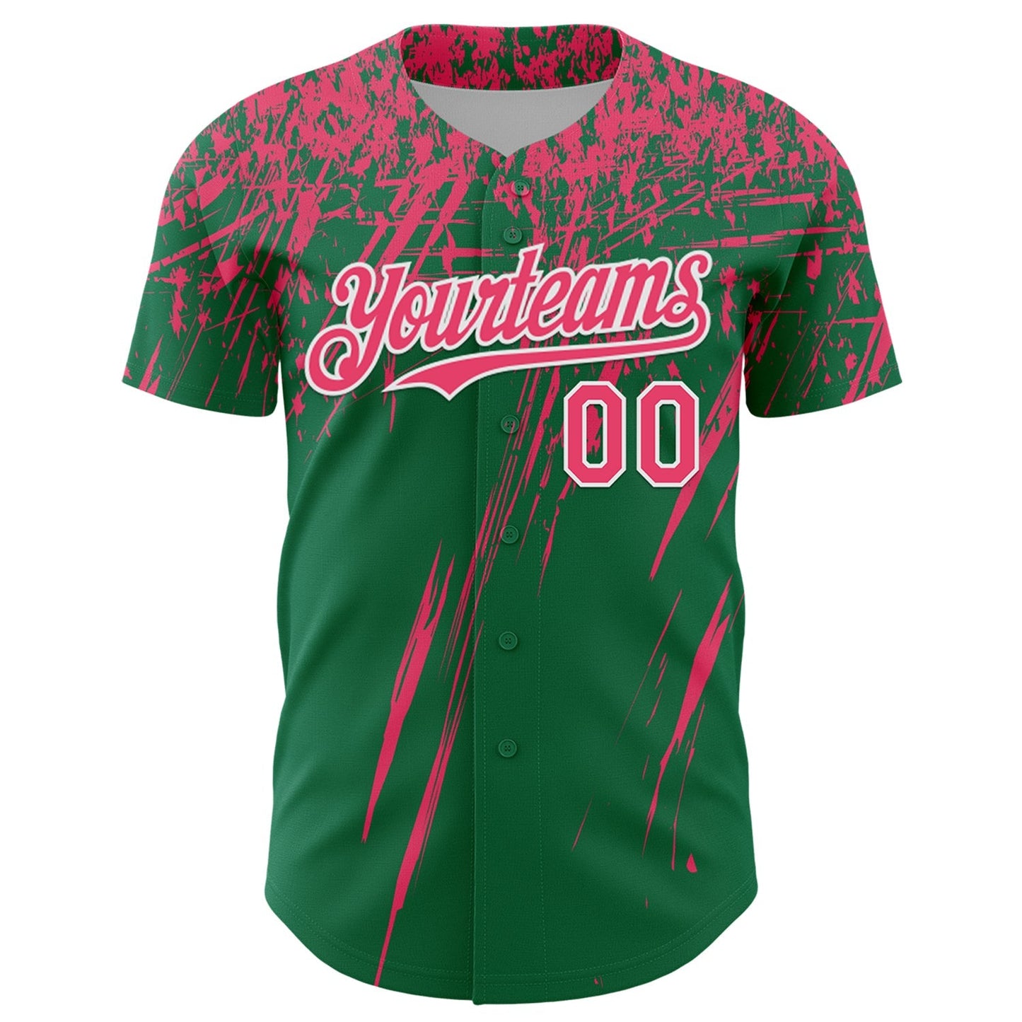 Custom Kelly Green Neon Pink-White Distressed Scratch Brush Stroke Authentic Baseball Jersey baseball jersey product view 2