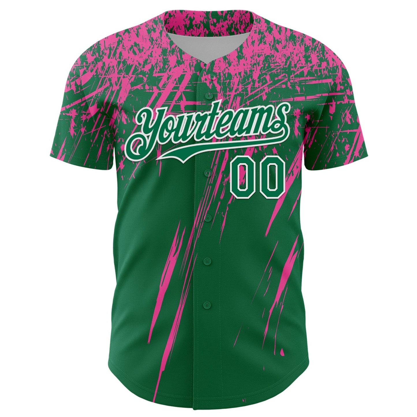 Custom Kelly Green Pink-White Distressed Scratch Brush Stroke Authentic Baseball Jersey baseball jersey product view 2