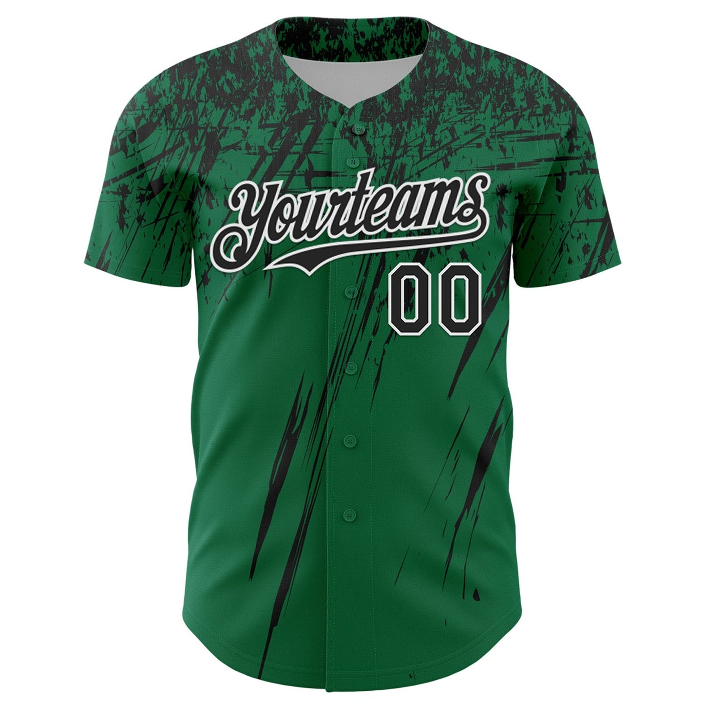 Custom Kelly Green Black-White Distressed Scratch Brush Stroke Authentic Baseball Jersey baseball jersey product view 2