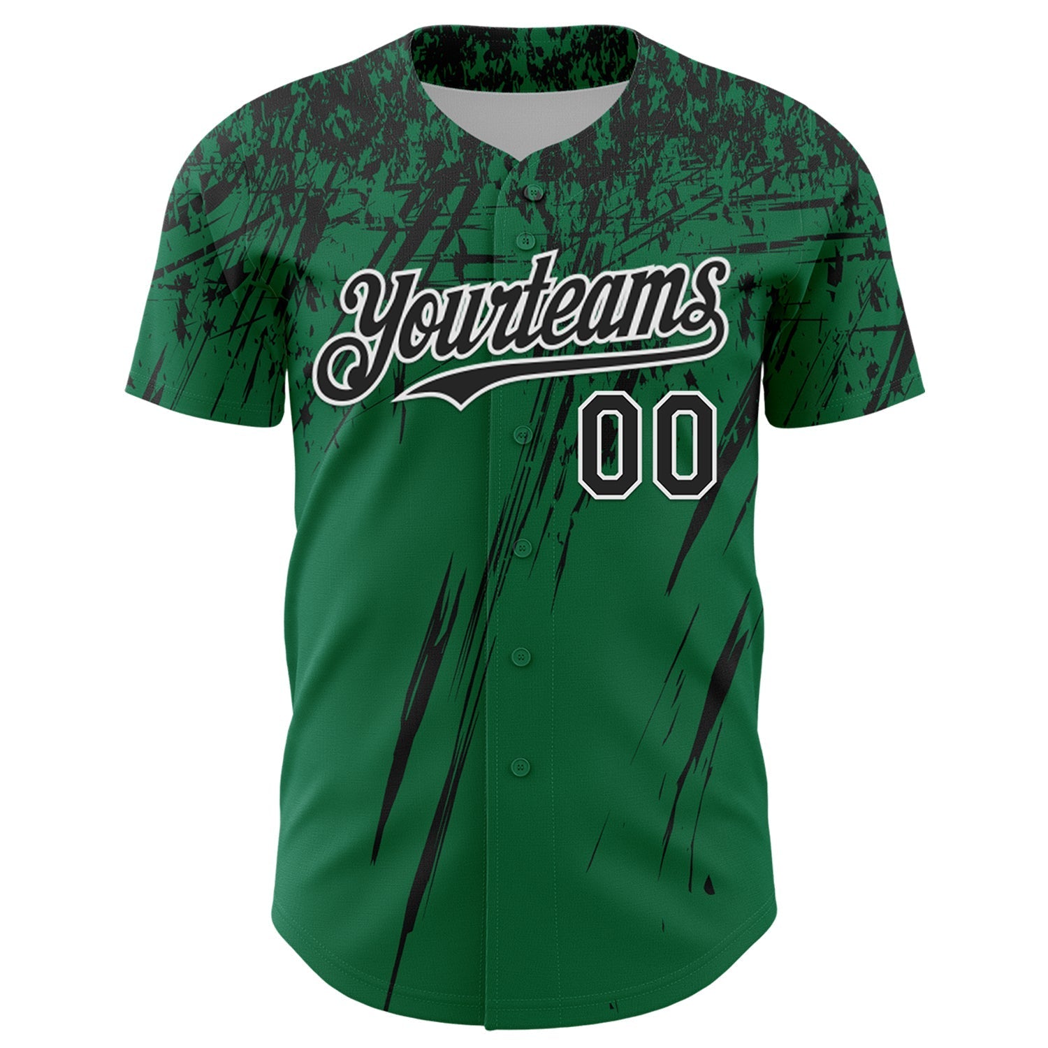 Custom Kelly Green Black-White Distressed Scratch Brush Stroke Authentic Baseball Jersey baseball jersey product view 2