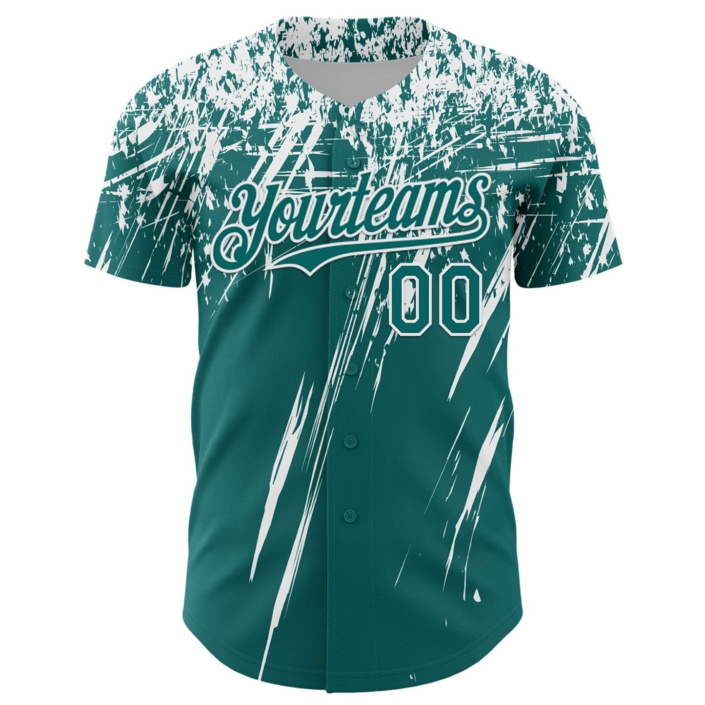 Custom Teal White Distressed Scratch Brush Stroke Authentic Baseball Jersey baseball jersey product view 2
