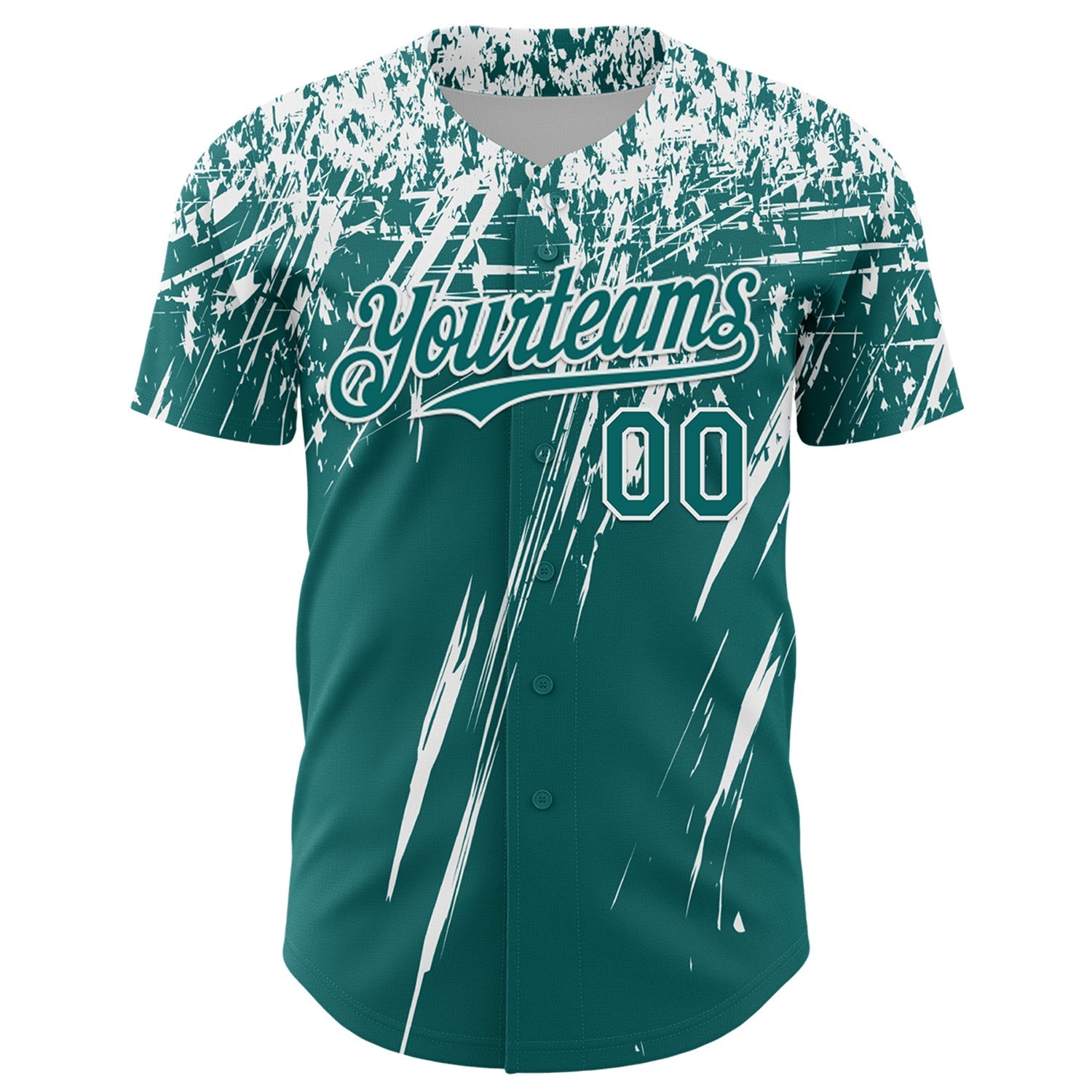 Custom Teal White Distressed Scratch Brush Stroke Authentic Baseball Jersey baseball jersey product view 2