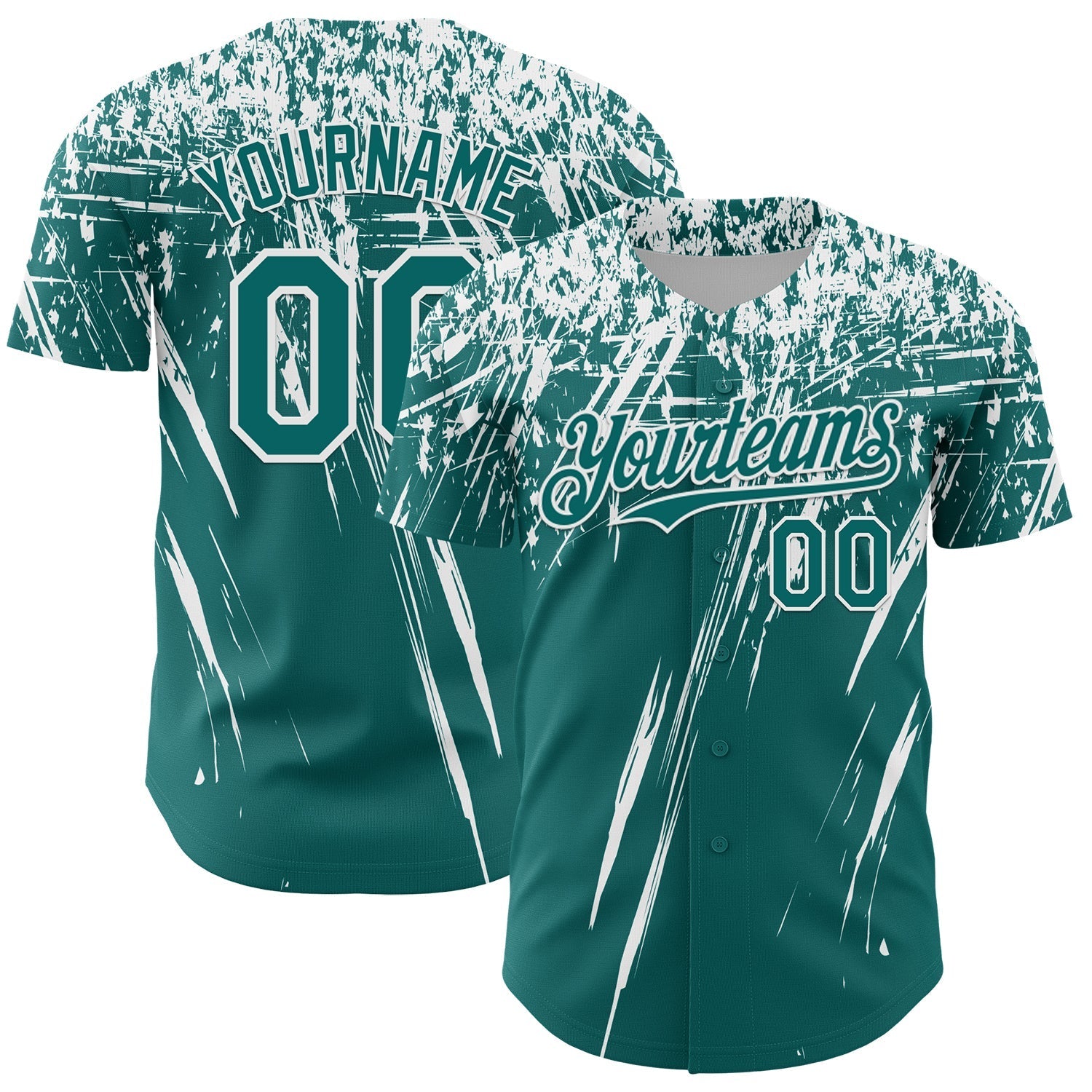 Custom Teal White Distressed Scratch Brush Stroke Authentic Baseball Jersey baseball jersey product view 1