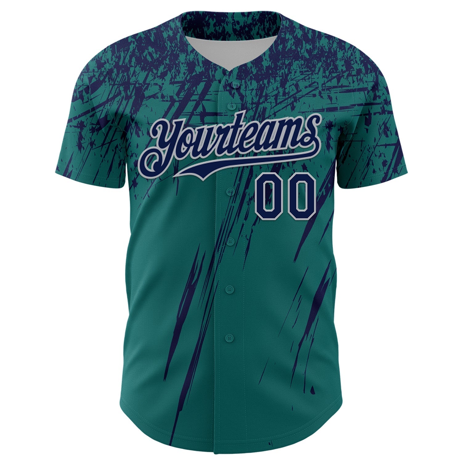 Custom Teal Navy-Gray Distressed Scratch Brush Stroke Authentic Baseball Jersey baseball jersey product view 2