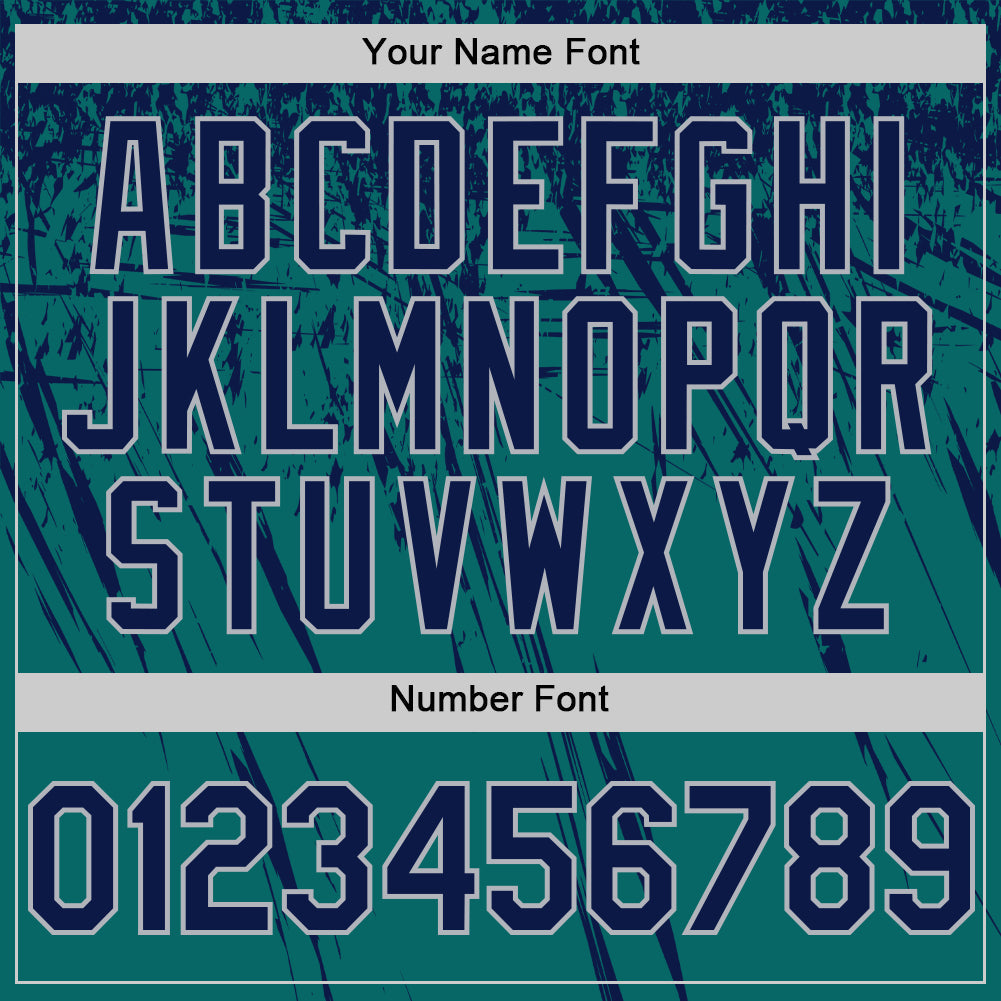 Custom Teal Navy-Gray Distressed Scratch Brush Stroke Authentic Baseball Jersey baseball jersey product view 5