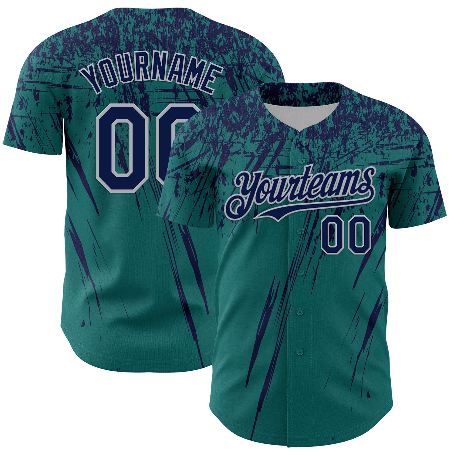 Custom Teal Navy-Gray Distressed Scratch Brush Stroke Authentic Baseball Jersey baseball jersey product view 1