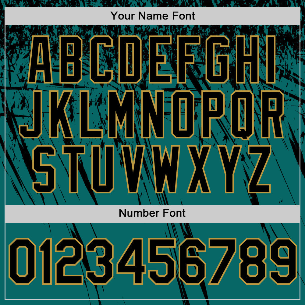 Custom Teal Black-Old Gold Distressed Scratch Brush Stroke Authentic Baseball Jersey baseball jersey product view 5