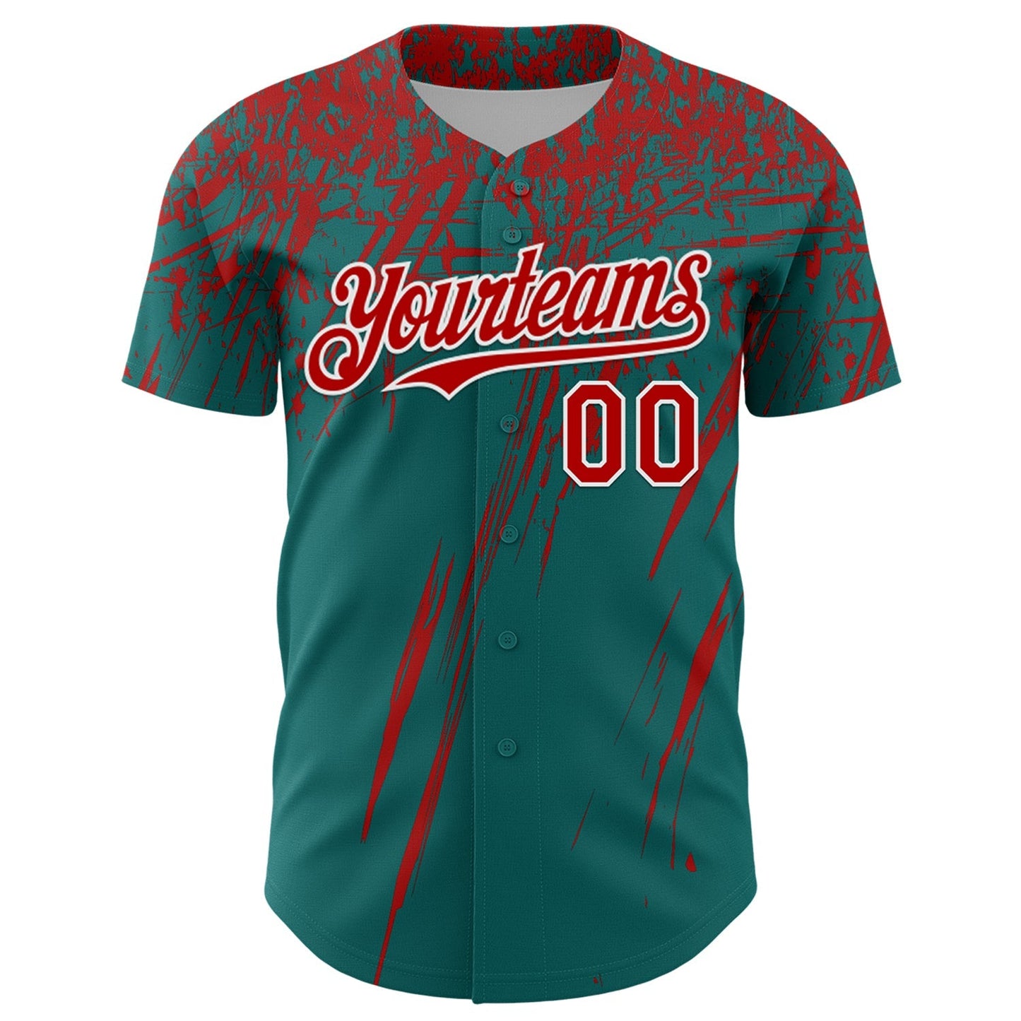Custom Teal Red-White Distressed Scratch Brush Stroke Authentic Baseball Jersey baseball jersey product view 2