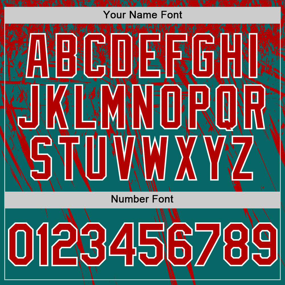 Custom Teal Red-White Distressed Scratch Brush Stroke Authentic Baseball Jersey baseball jersey product view 5