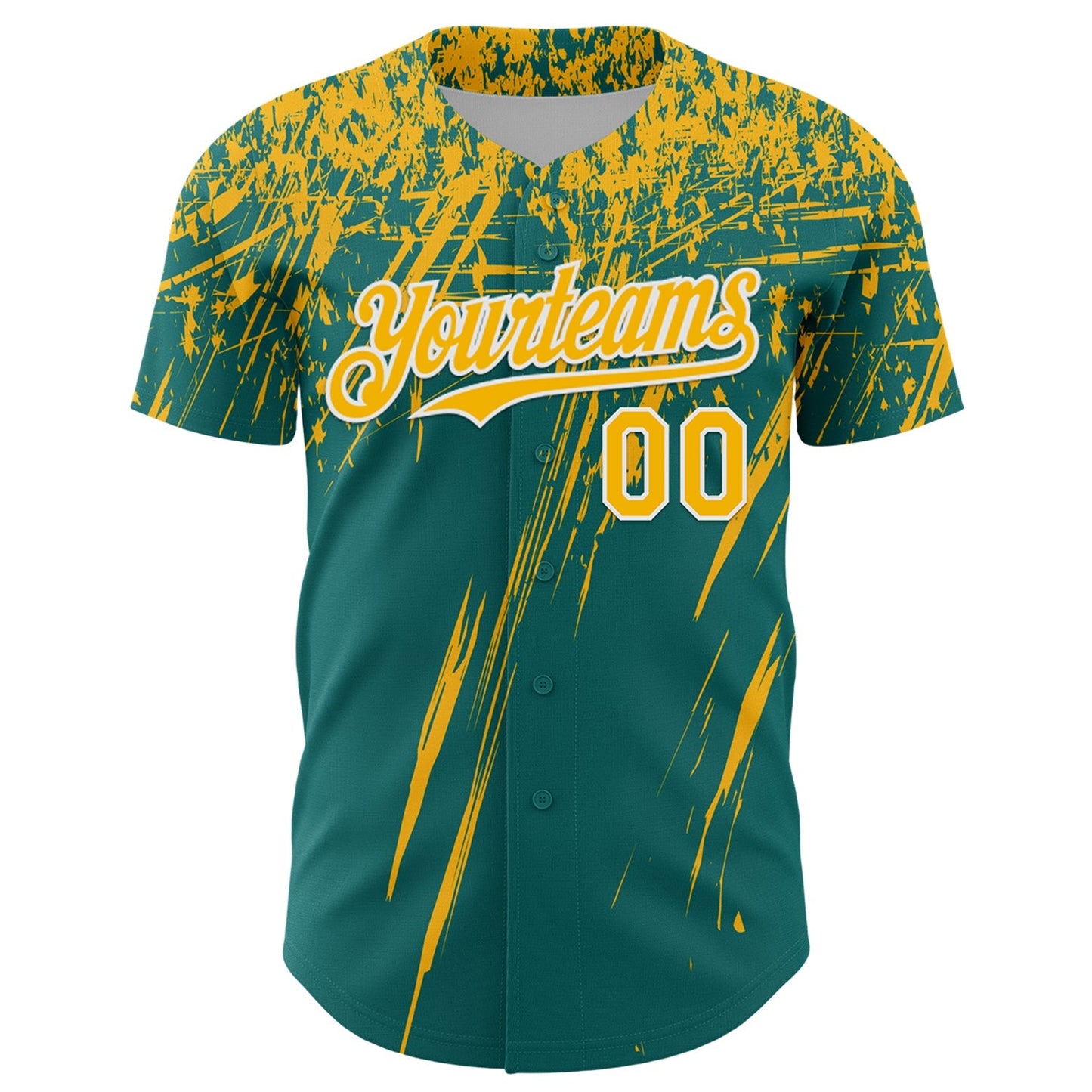 Custom Teal Gold-White Distressed Scratch Brush Stroke Authentic Baseball Jersey baseball jersey product view 2