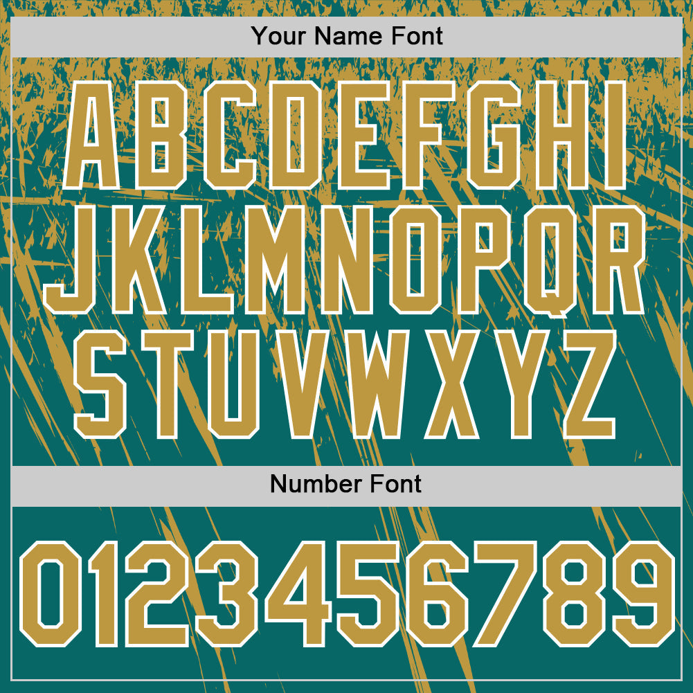 Custom Teal Old Gold-White Distressed Scratch Brush Stroke Authentic Baseball Jersey baseball jersey product view 5