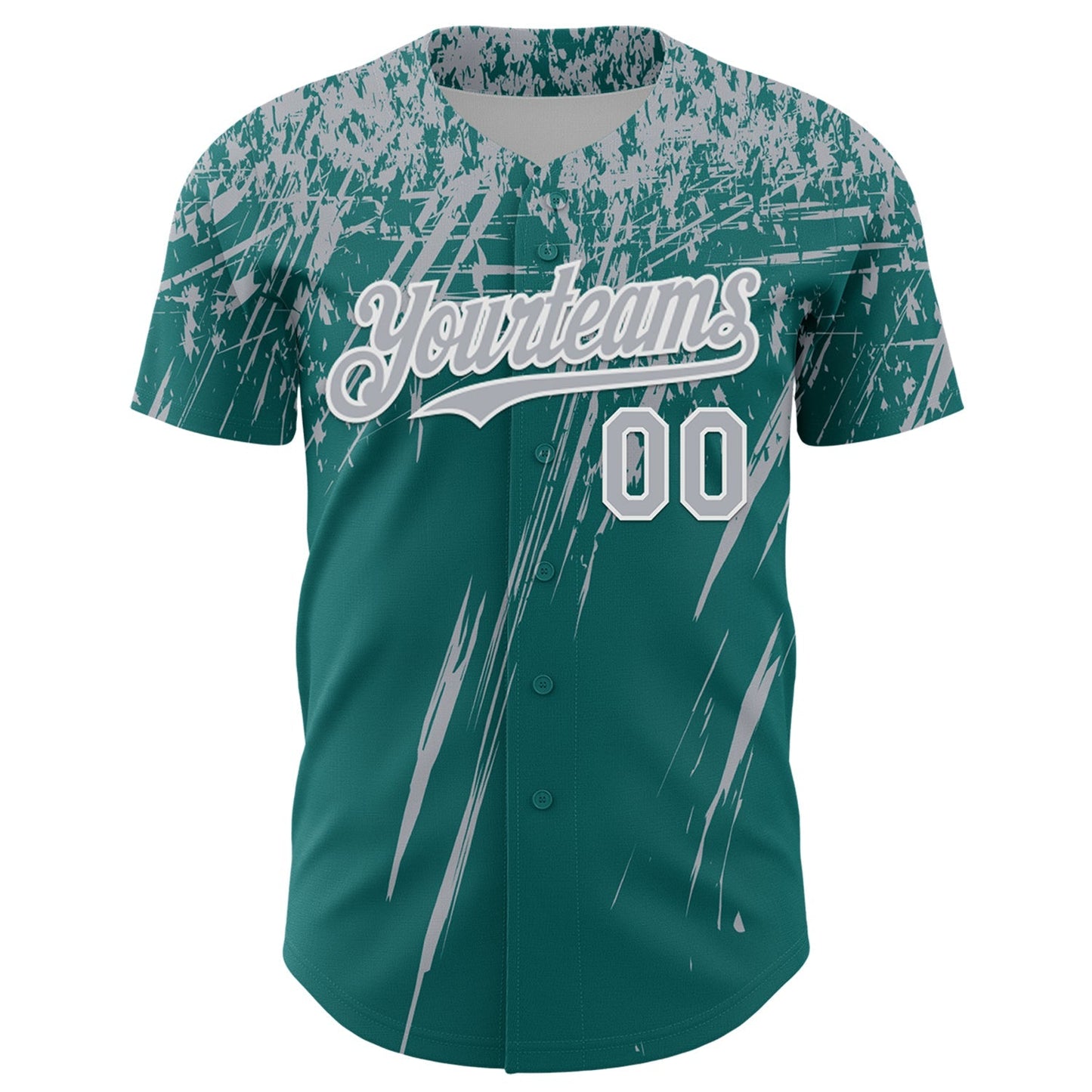 Custom Teal Gray-White Distressed Scratch Brush Stroke Authentic Baseball Jersey baseball jersey product view 2