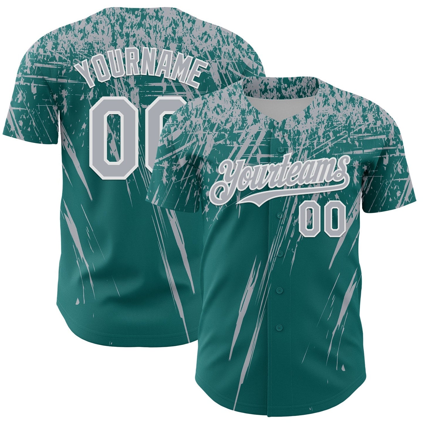 Custom Teal Gray-White Distressed Scratch Brush Stroke Authentic Baseball Jersey baseball jersey product view 1