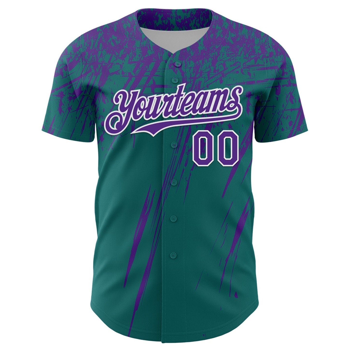 Custom Teal Purple-White Distressed Scratch Brush Stroke Authentic Baseball Jersey baseball jersey product view 2