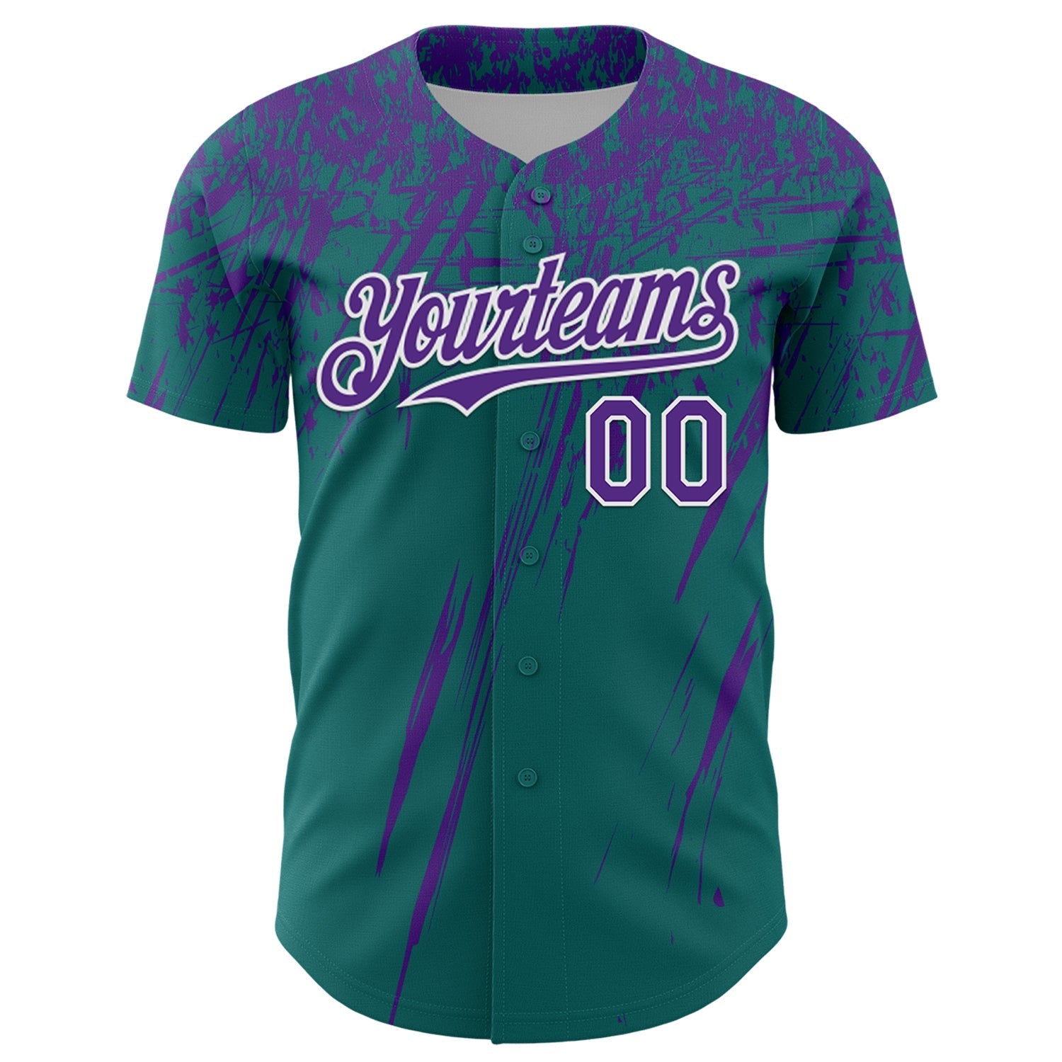 Custom Teal Purple-White Distressed Scratch Brush Stroke Authentic Baseball Jersey baseball jersey product view 2