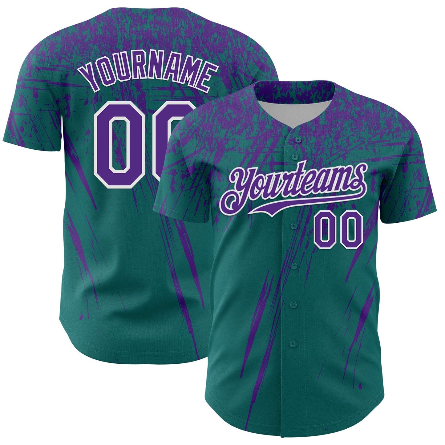 Custom Teal Purple-White Distressed Scratch Brush Stroke Authentic Baseball Jersey baseball jersey product view 1