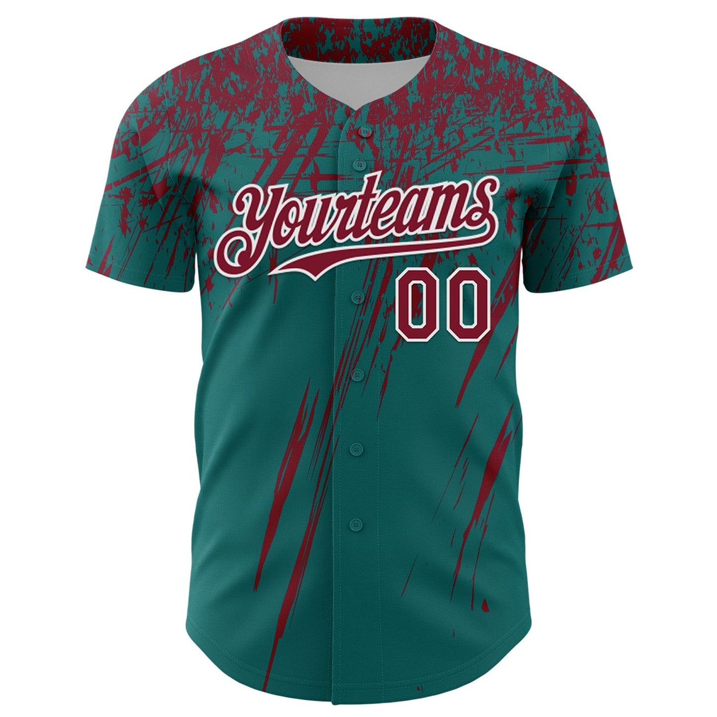 Custom Teal Crimson-White Distressed Scratch Brush Stroke Authentic Baseball Jersey baseball jersey product view 2