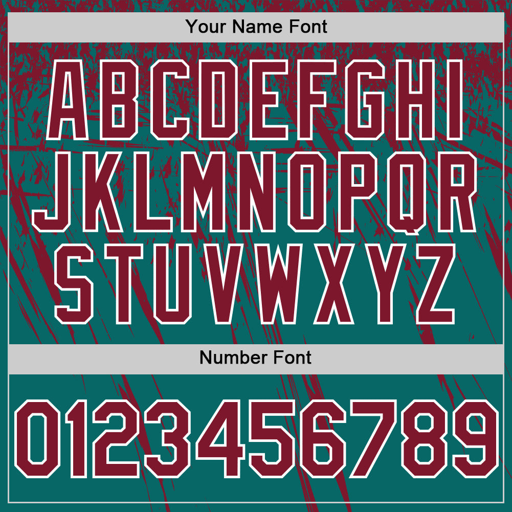 Custom Teal Crimson-White Distressed Scratch Brush Stroke Authentic Baseball Jersey baseball jersey product view 5