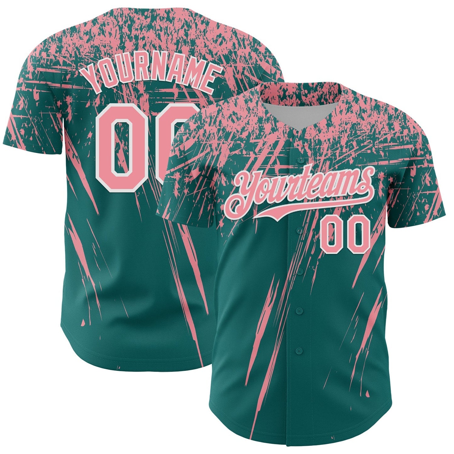 Custom Teal Medium Pink-White Distressed Scratch Brush Stroke Authentic Baseball Jersey baseball jersey product view 1