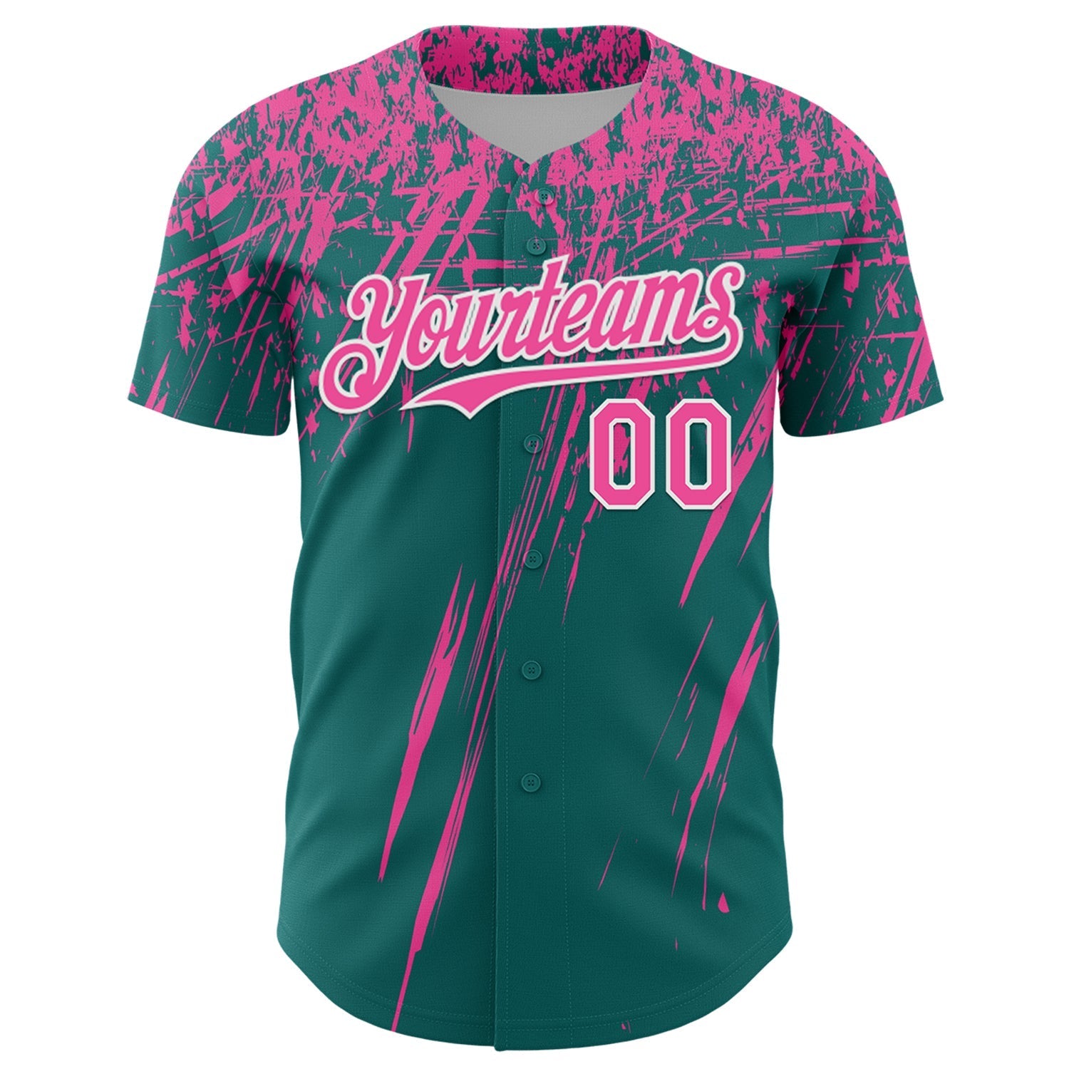 Custom Teal Pink-White Distressed Scratch Brush Stroke Authentic Baseball Jersey baseball jersey product view 2