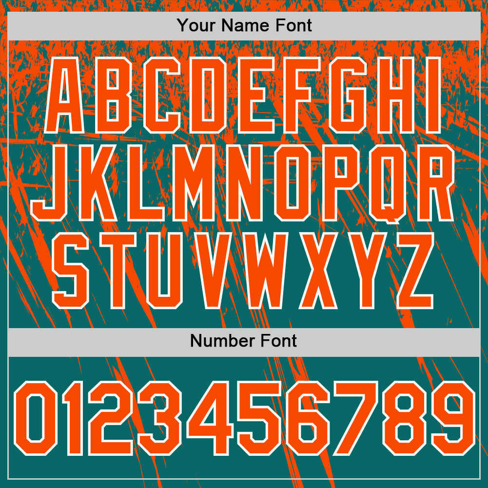 Custom Teal Orange-White Distressed Scratch Brush Stroke Authentic Baseball Jersey baseball jersey product view 5