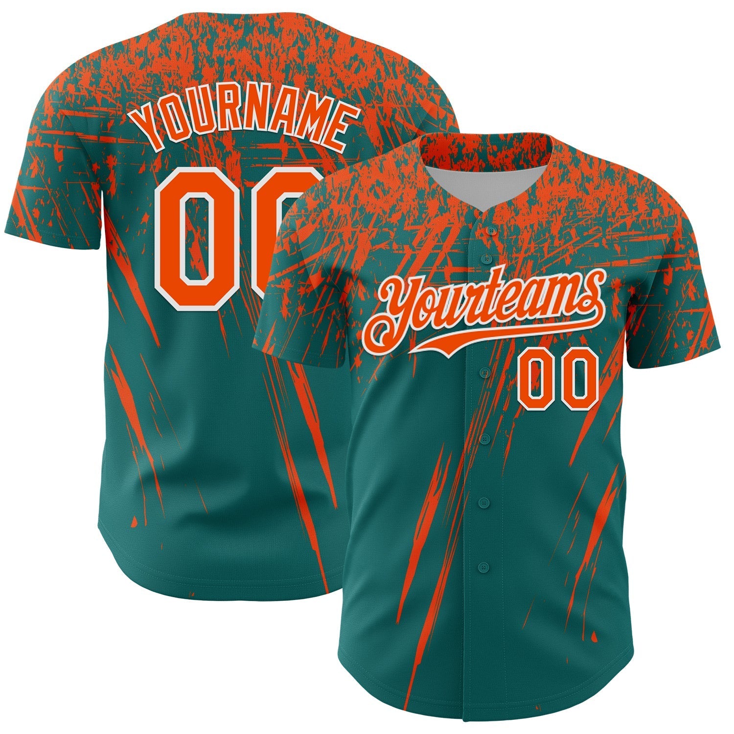 Custom Teal Orange-White Distressed Scratch Brush Stroke Authentic Baseball Jersey baseball jersey product view 1