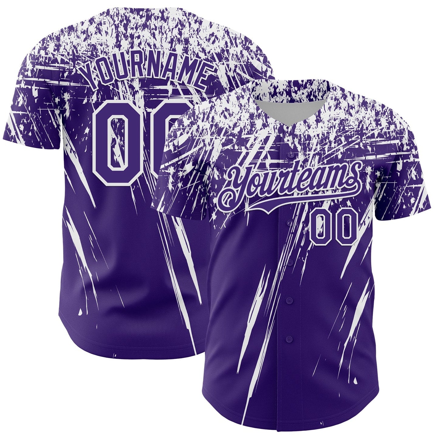 Custom Purple White Distressed Scratch Brush Stroke Authentic Baseball Jersey baseball jersey product view 1