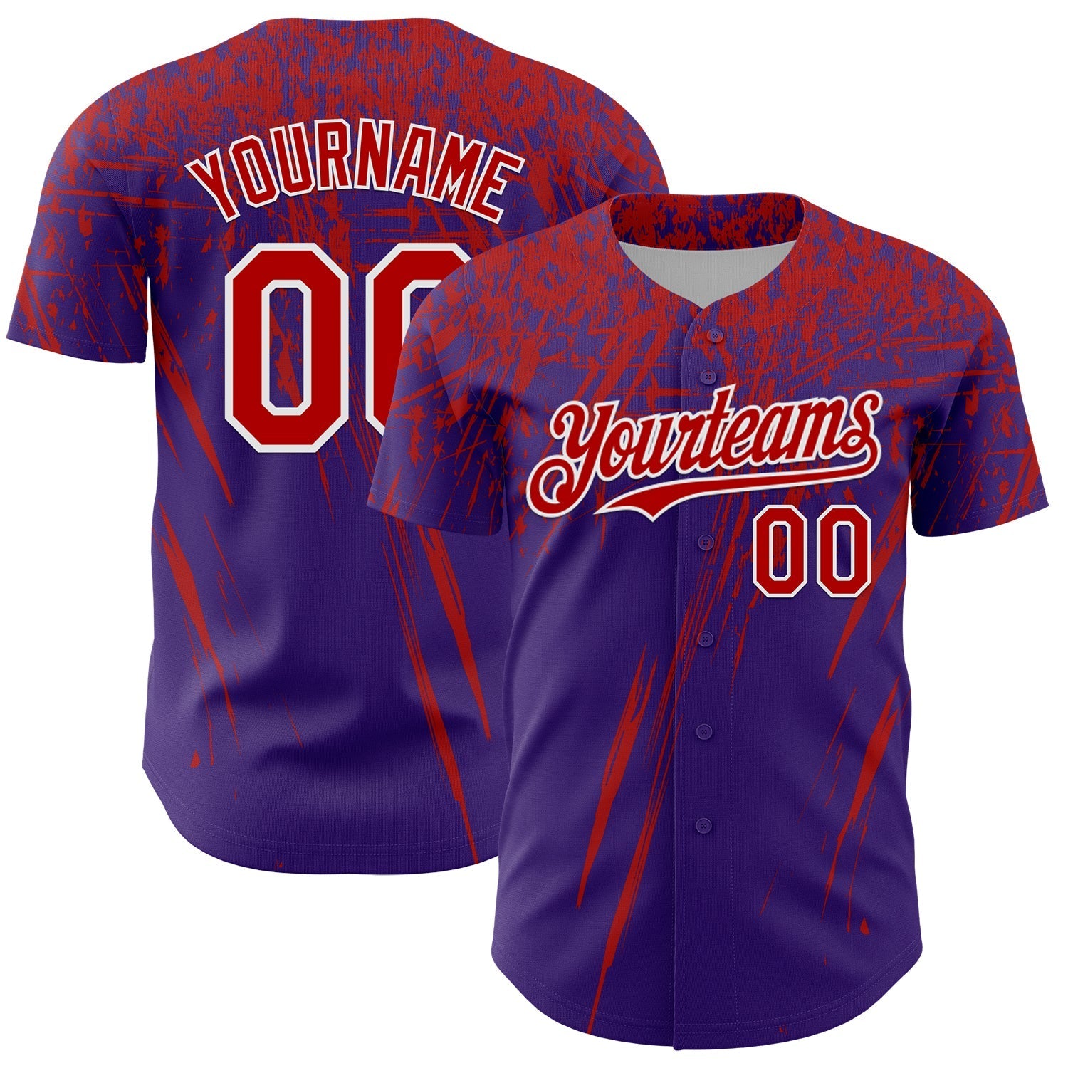 Custom Purple Red-White Distressed Scratch Brush Stroke Authentic Baseball Jersey baseball jersey product view 1