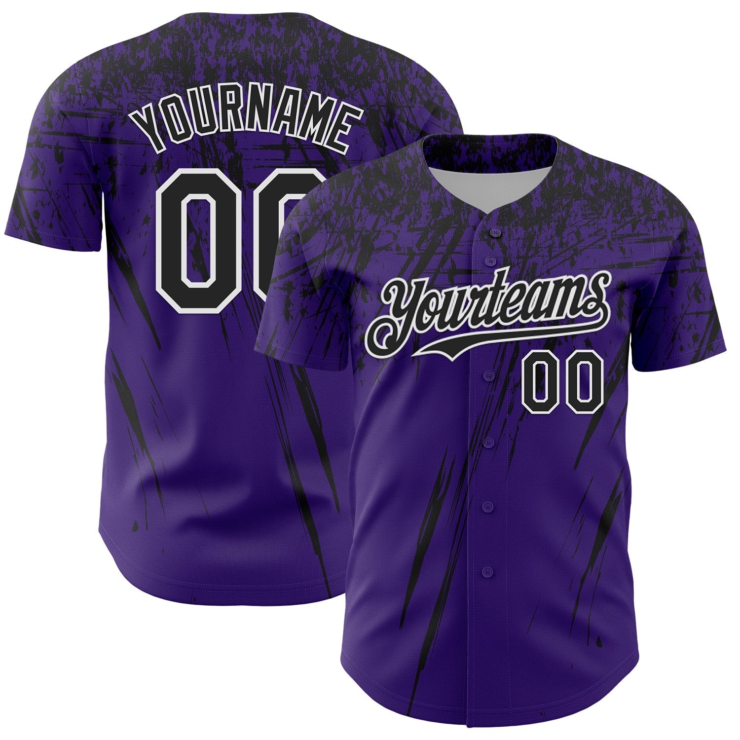 Custom Purple Black-White Distressed Scratch Brush Stroke Authentic Baseball Jersey baseball jersey product view 1