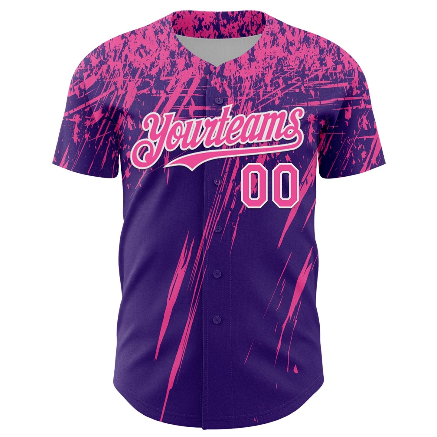 Custom Purple Pink-White Distressed Scratch Brush Stroke Authentic Baseball Jersey baseball jersey product view 2