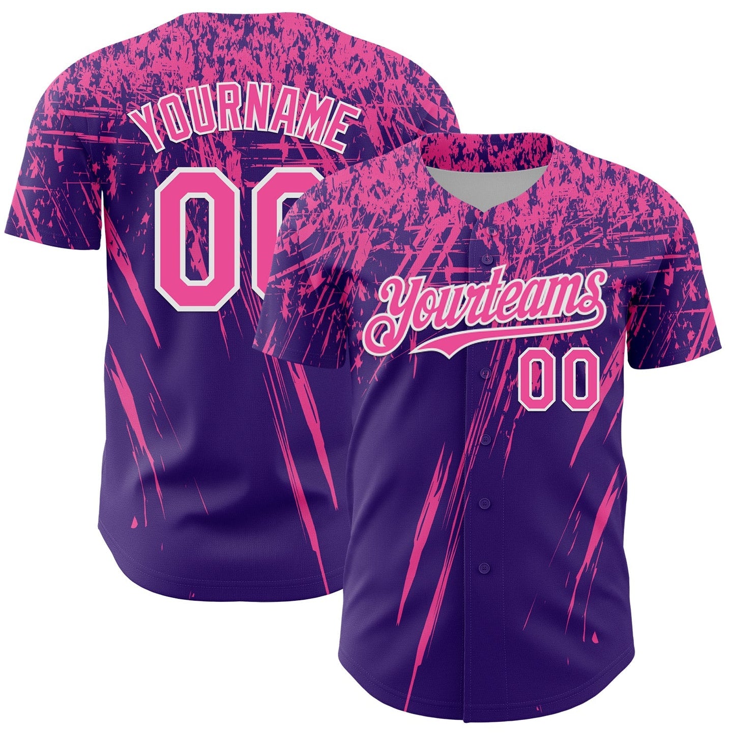 Custom Purple Pink-White Distressed Scratch Brush Stroke Authentic Baseball Jersey baseball jersey product view 1