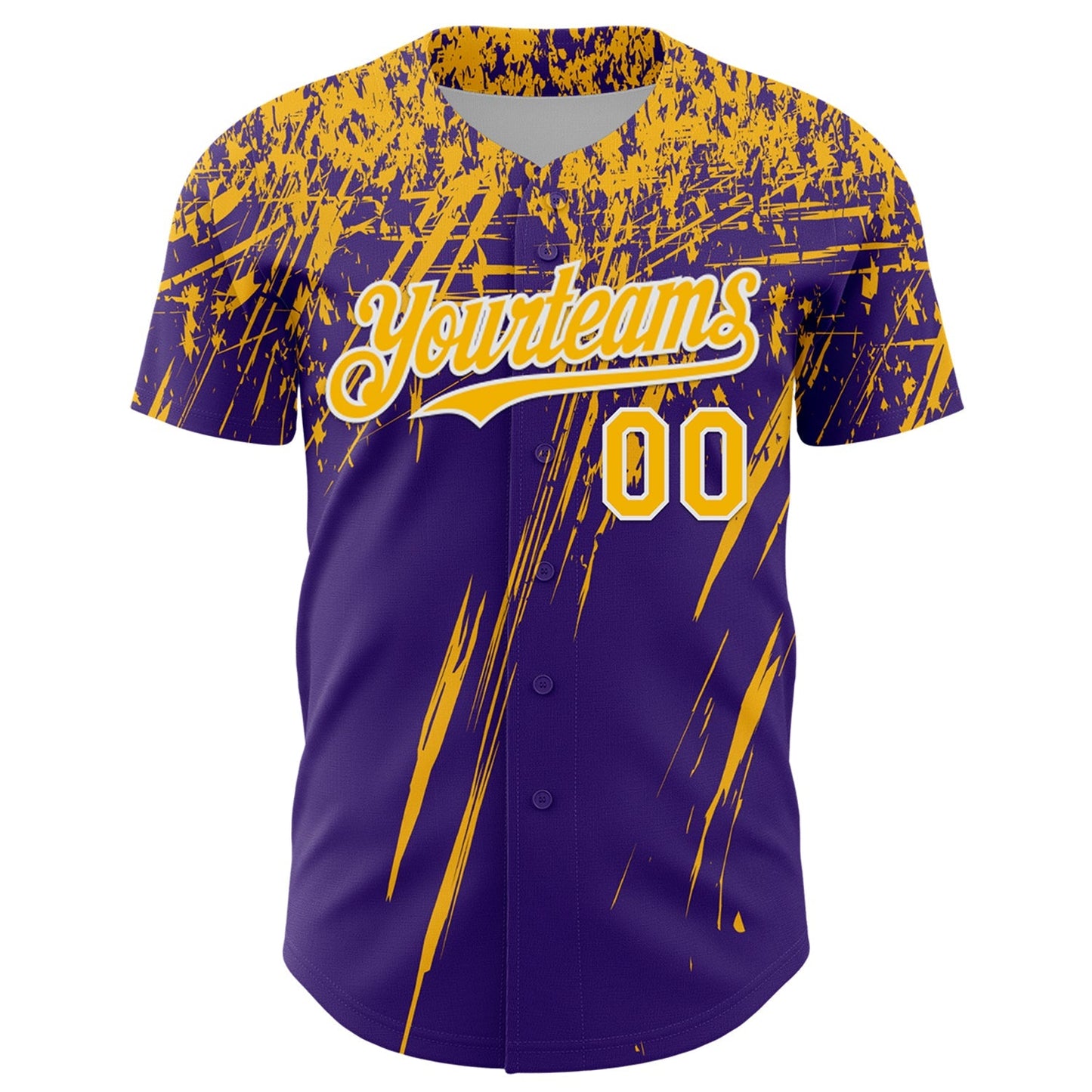 Custom Purple Gold-White Distressed Scratch Brush Stroke Authentic Baseball Jersey baseball jersey product view 2