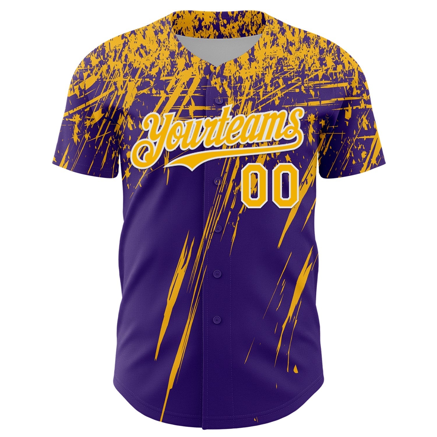 Custom Purple Gold-White Distressed Scratch Brush Stroke Authentic Baseball Jersey baseball jersey product view 2