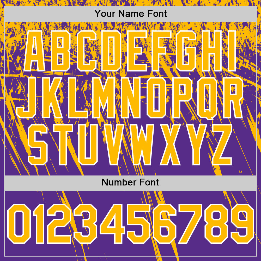 Custom Purple Gold-White Distressed Scratch Brush Stroke Authentic Baseball Jersey baseball jersey product view 5